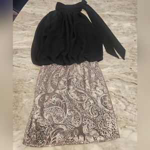 Cals Black Haltwr Style Mini Dress Black Top With tie Sequin Paisley Skirt Small